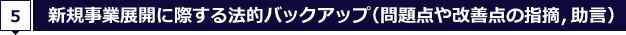 5.新規事業展開に際する法的バックアップ（問題点や改善点の指摘，助言）